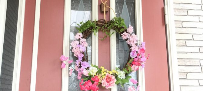 玄関に早く春が来い恋リース！を作りました（＾＾）