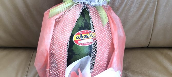 八色スイカを包んでみた。